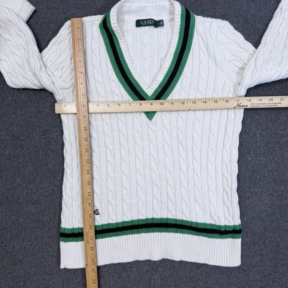 Lauren Ralph Lauren Cable Knit V Neck Sweater Womens M - Picture 8 of 11